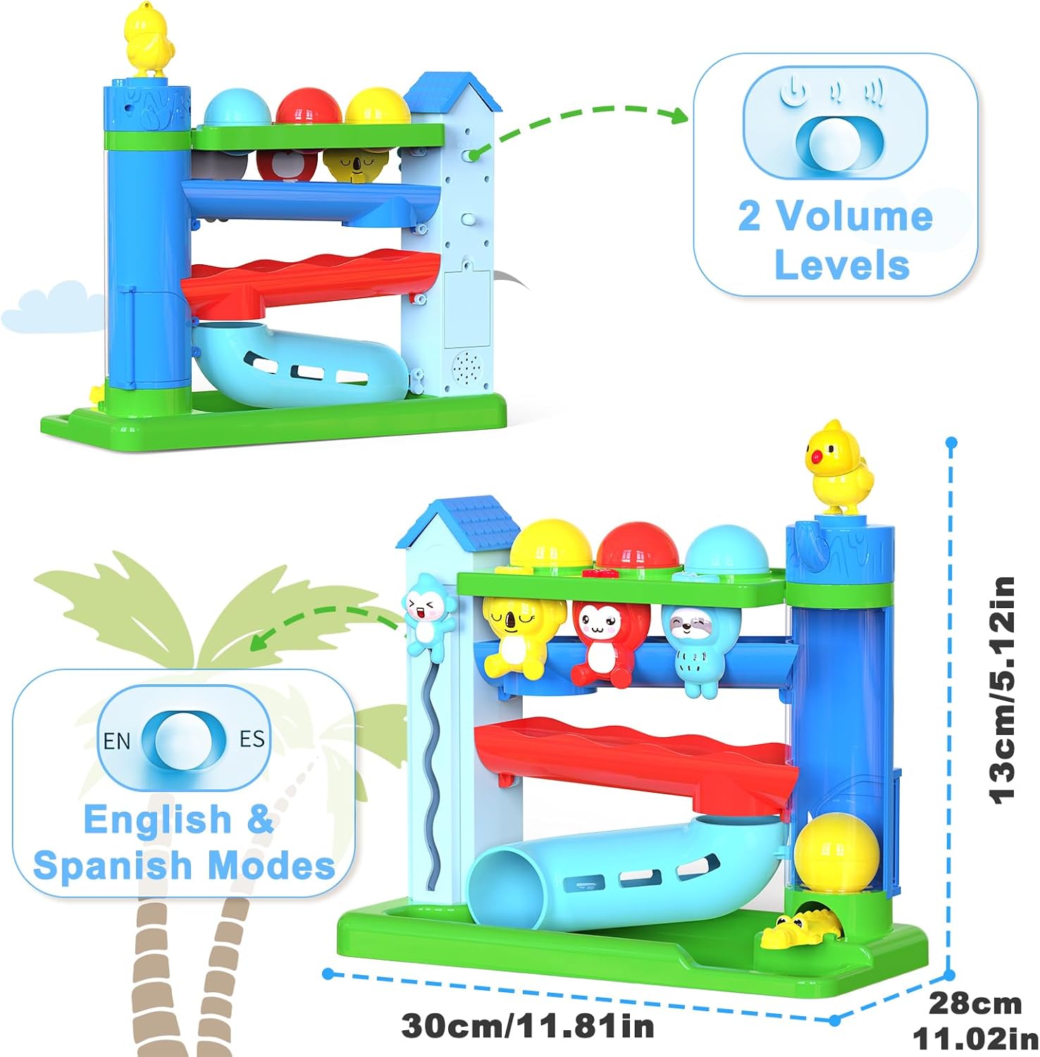 Hammer Montessori Toddler Toys, Interactive Musical Toy for 1-2 Year Old Boys & Girls,STEM Educational Toy with English & Spanish, for Ages 6-9,9-12,12-18,18-24+ Months