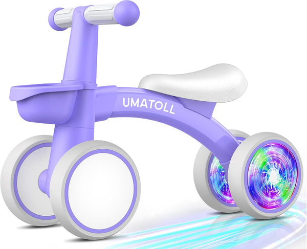 Umatoll Colorful Lighting Baby Balance Bike Toys for 1 Year Old Boys Gifts, Adjustable Seat Baby Walker, One Year Old Boy Birthday Gifts, 12-24 Months Toddler First Ride on Toys