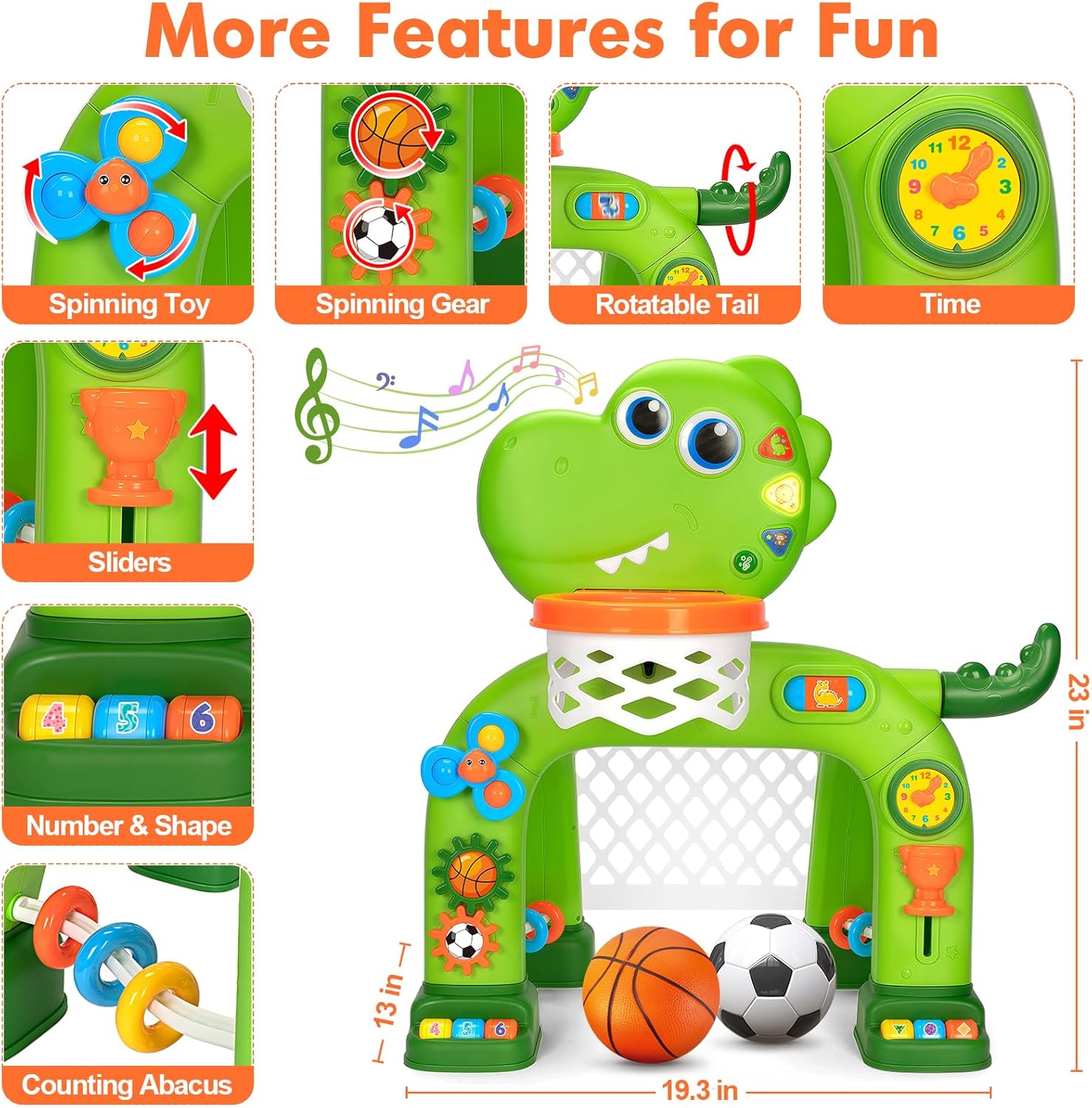 Toddler Basketball Hoop & Soccer Goal, Baby Toys for 1 2 3 Year Old Boys Girls, Kids Sports Toy with Light Sound Music, Dinosaur Toys for 12-16-18 Months, Christmas Birthday Gifts for Ages 1-3