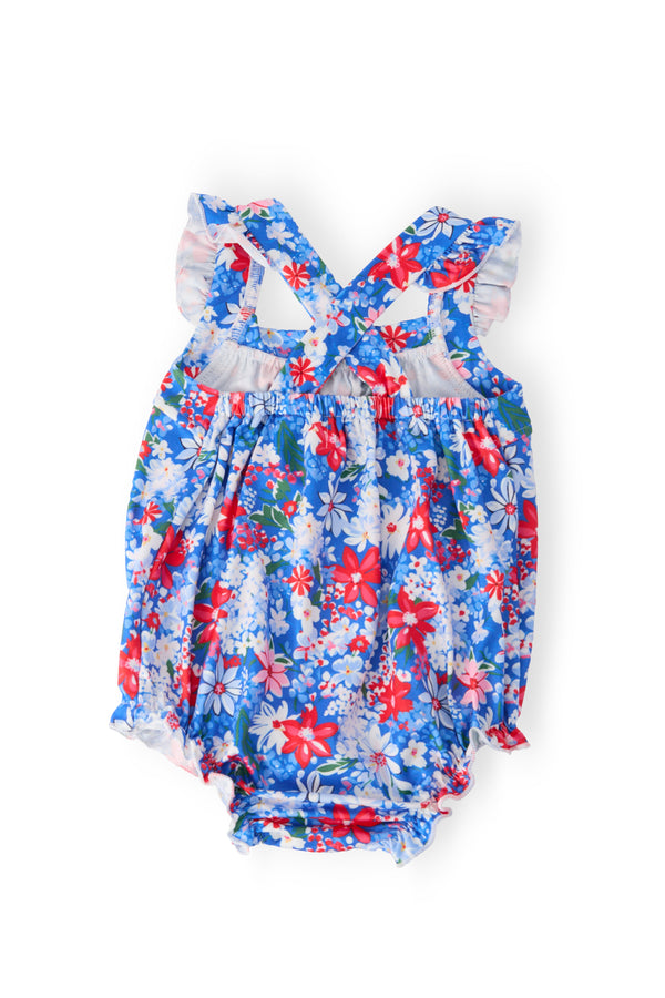 Freedom Flowers Ruffle Cross Back Romper