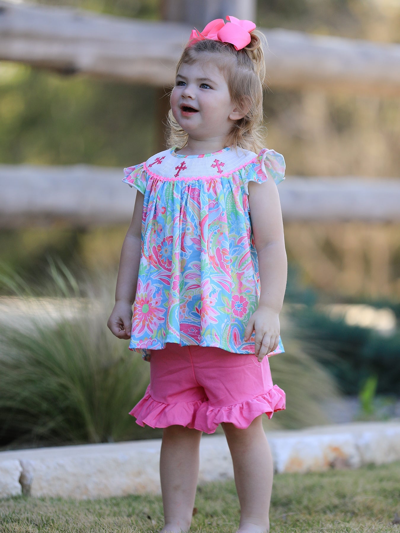 Easter Cross Smocking Embroidery Baby Girl Set