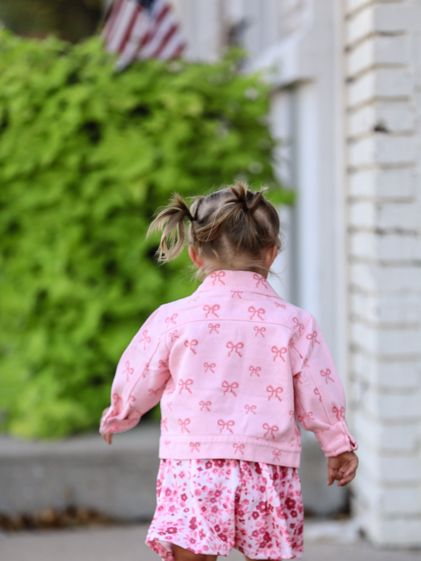 Pink Fall Girls Butterfly Print Denim Top