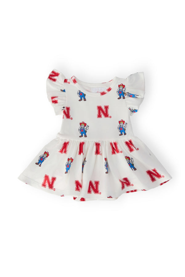 Nebraska White Herbie Husker Flutter Twirl Bodysuit