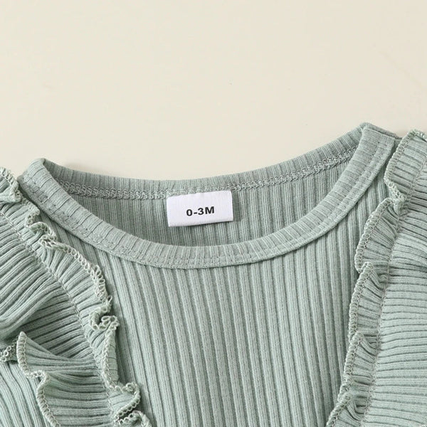 Baby Toddler Girls 2Pcs Fall Outfit Flower Print Ruffle Trim Long Sleeve Romper Dress Skirt Bow Headband Set