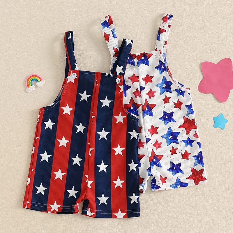 Baby Boys Girls 4th of July Romper Stars and Stripes Pattern Infant Overalls Sleeveless Tank Jumpsuit