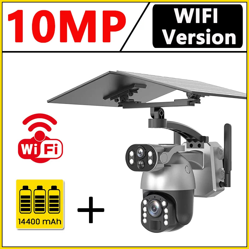 10MP 50x Zoom Dual Lens 4G SIM Solar Camera WIFI Outdoor Surveillance PTZ Human Detection Recording Security Night Vision Camera