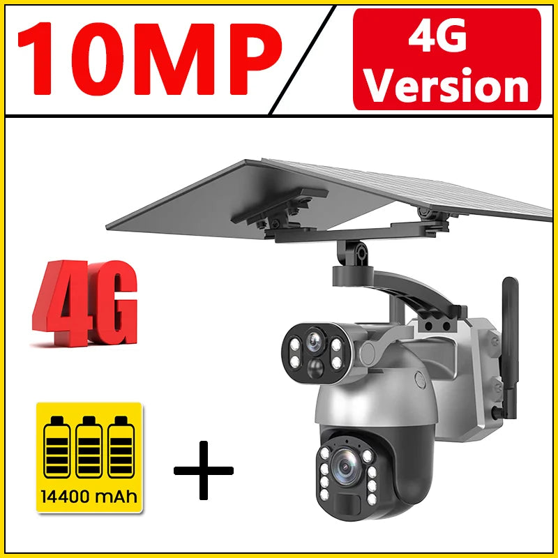 10MP 50x Zoom Dual Lens 4G SIM Solar Camera WIFI Outdoor Surveillance PTZ Human Detection Recording Security Night Vision Camera