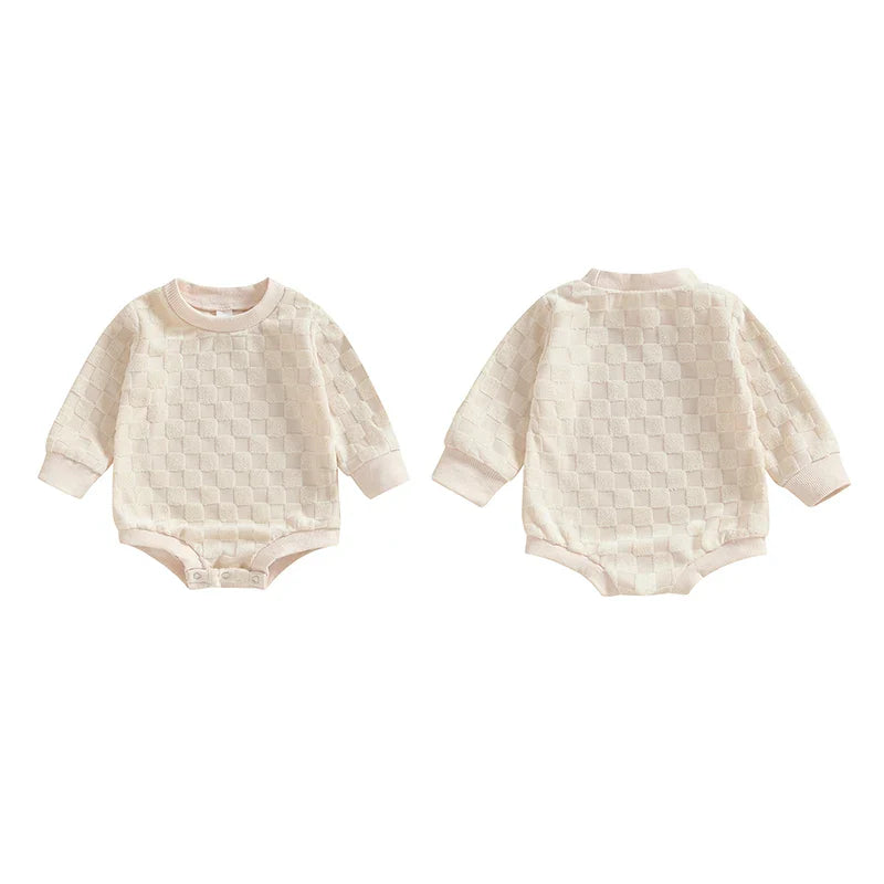 Baby Boys Girls Romper Long Sleeve Crew Neck Checkered Bodysuit Fall Playsuit