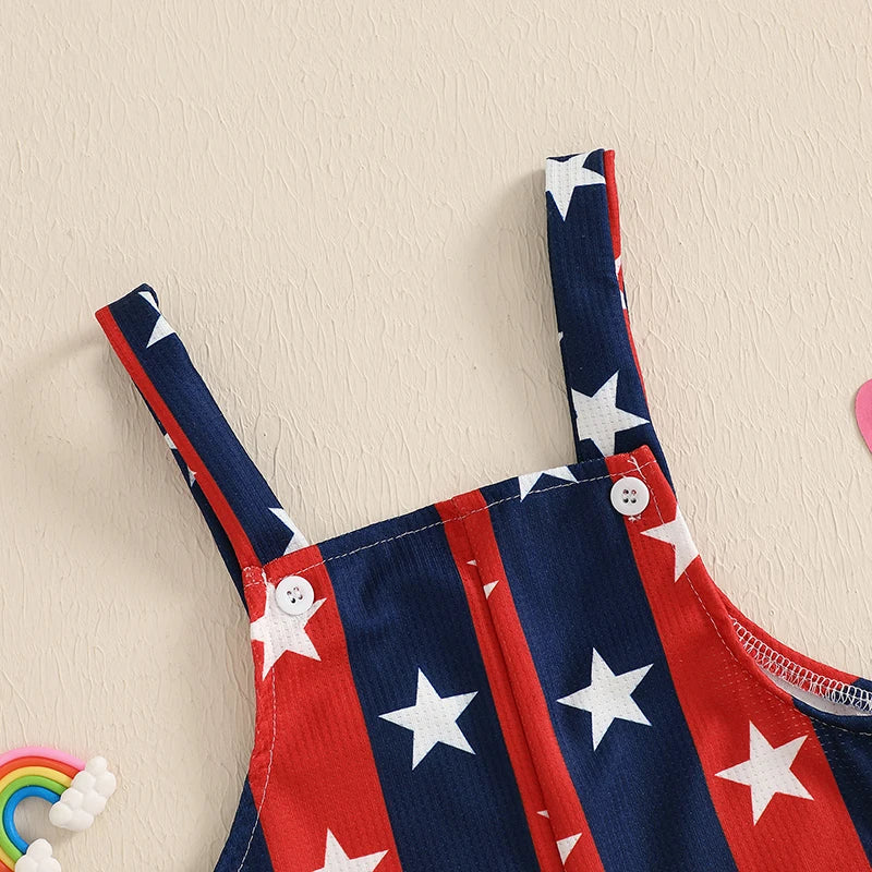 Baby Boys Girls 4th of July Romper Stars and Stripes Pattern Infant Overalls Sleeveless Tank Jumpsuit