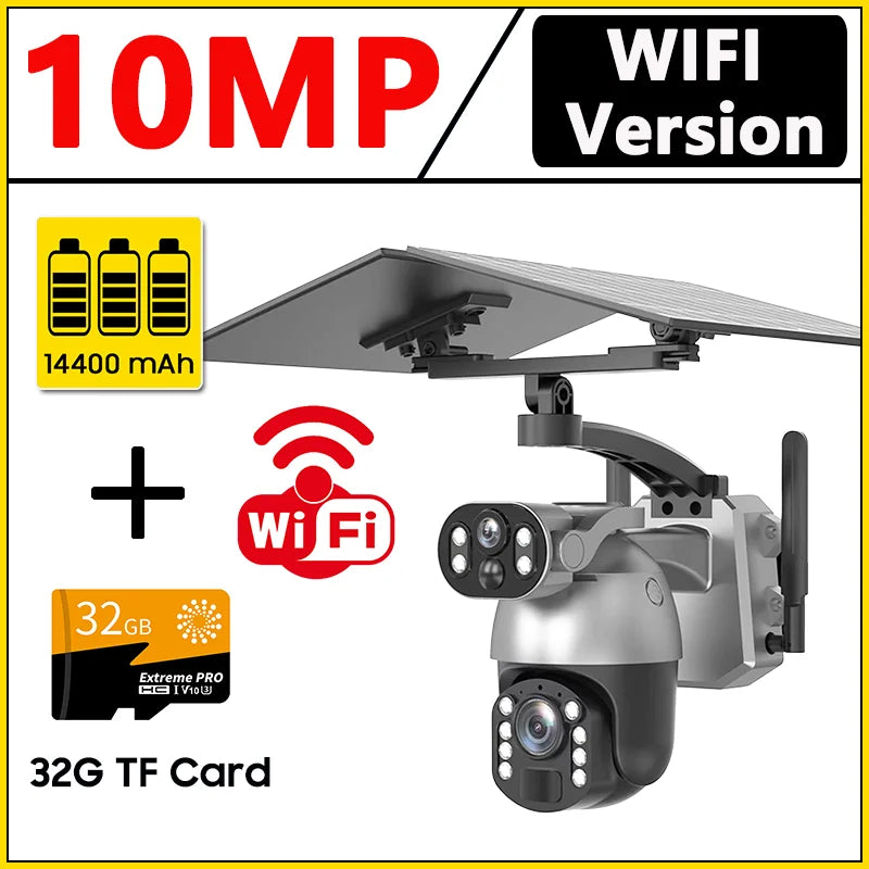 10MP 50x Zoom Dual Lens 4G SIM Solar Camera WIFI Outdoor Surveillance PTZ Human Detection Recording Security Night Vision Camera
