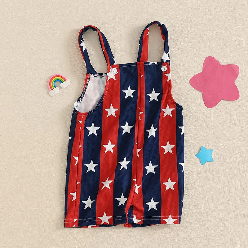 Baby Boys Girls 4th of July Romper Stars and Stripes Pattern Infant Overalls Sleeveless Tank Jumpsuit