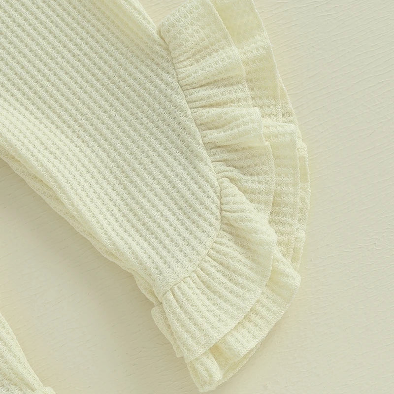 Baby Toddler Girl 2Pcs Summer Outfit Solid Waffle Round Neck Ruffled Tank Top with Long Pants Set