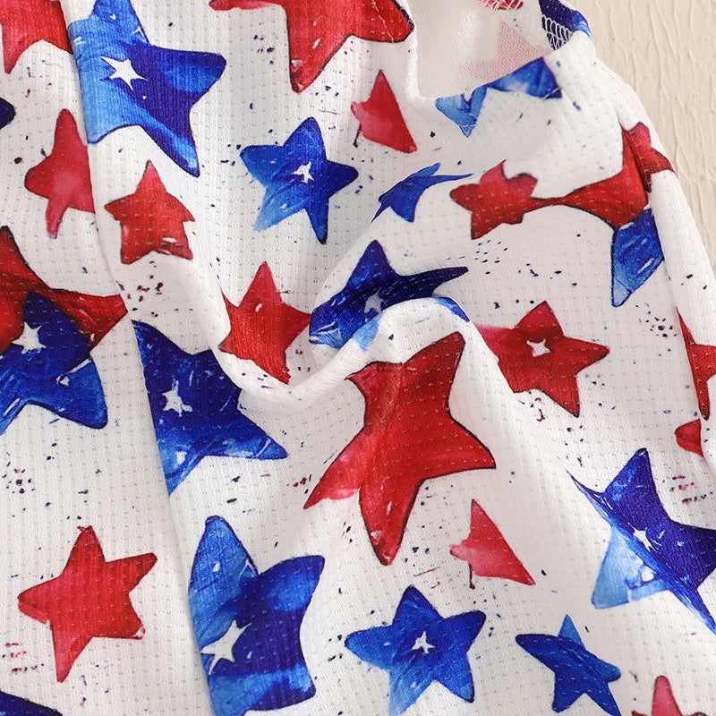 Baby Boys Girls 4th of July Romper Stars and Stripes Pattern Infant Overalls Sleeveless Tank Jumpsuit