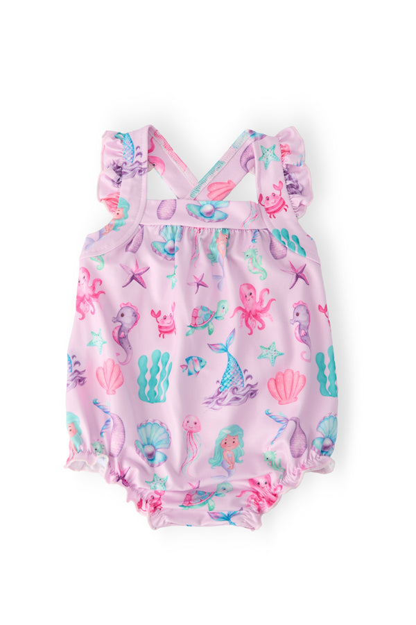 Under the Sea Ruffle Cross Back Romper