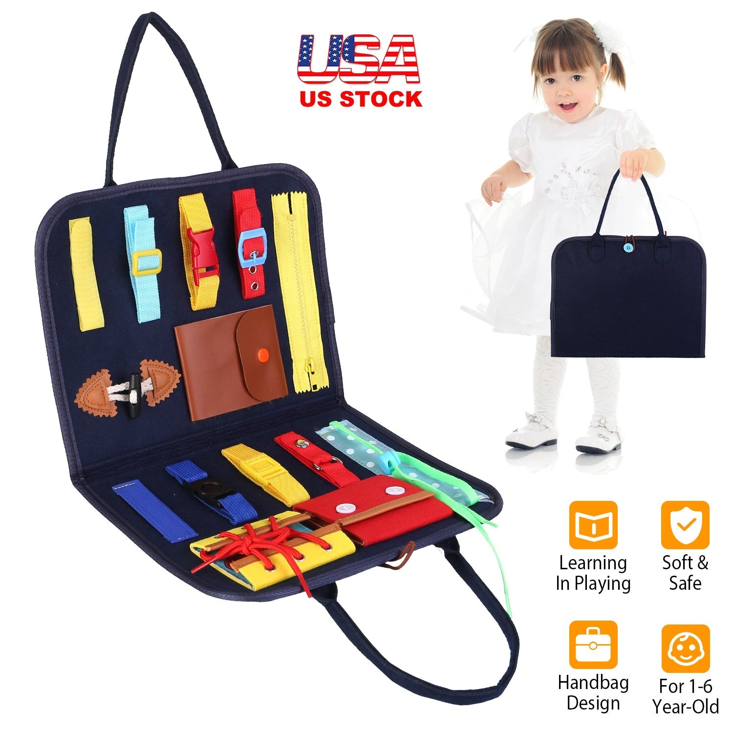 Kids Busy Board Sensory Activity Board Preschool Learning Toys Montessori Educational Gift for 1-6 Years Old Baby Toddler Girls Boys