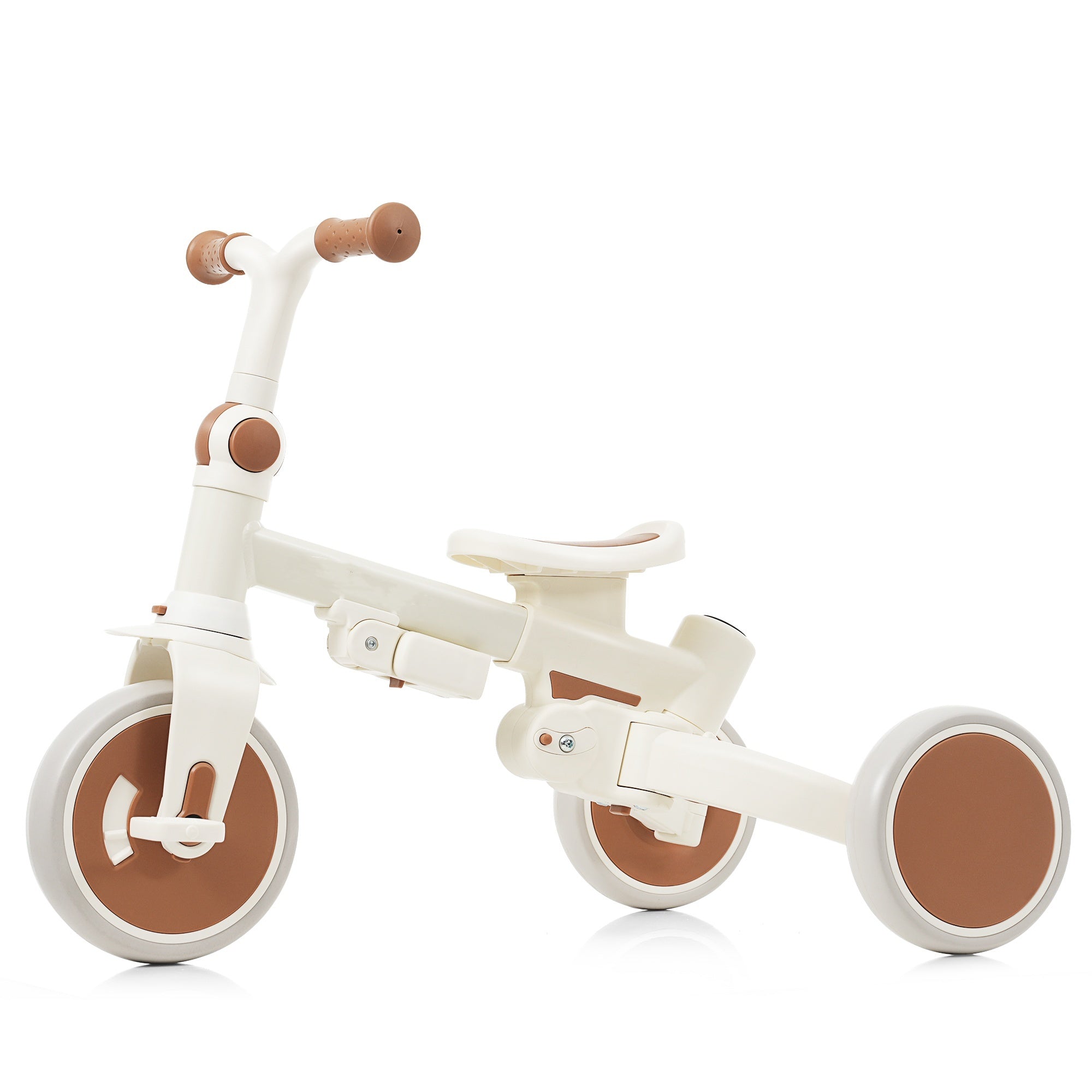 7 in 1 Baby Tricycle, Foldable Toddler Tricycle with Removable and Adjustable Parent Handle, Toddler Push Bike with Removable Pedal, Canopy, and Guardrail, Tricycle for 12-72 Months, ivory and brown