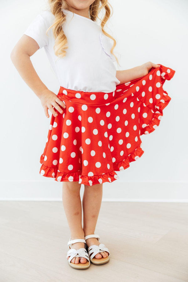 Red Polka Dots Ruffle Twirl Skort