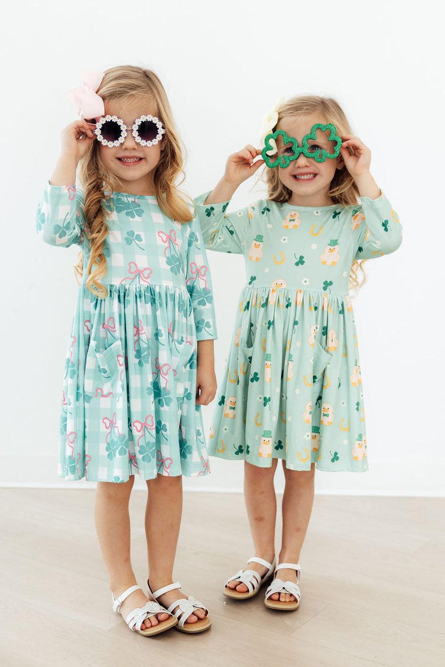 Shamrock Sweetheart 3/4 Sleeve Pocket Twirl Dress