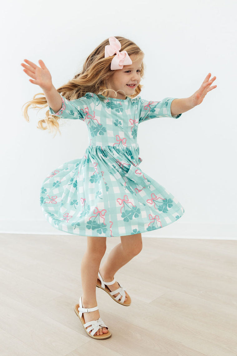 Shamrock Sweetheart 3/4 Sleeve Pocket Twirl Dress