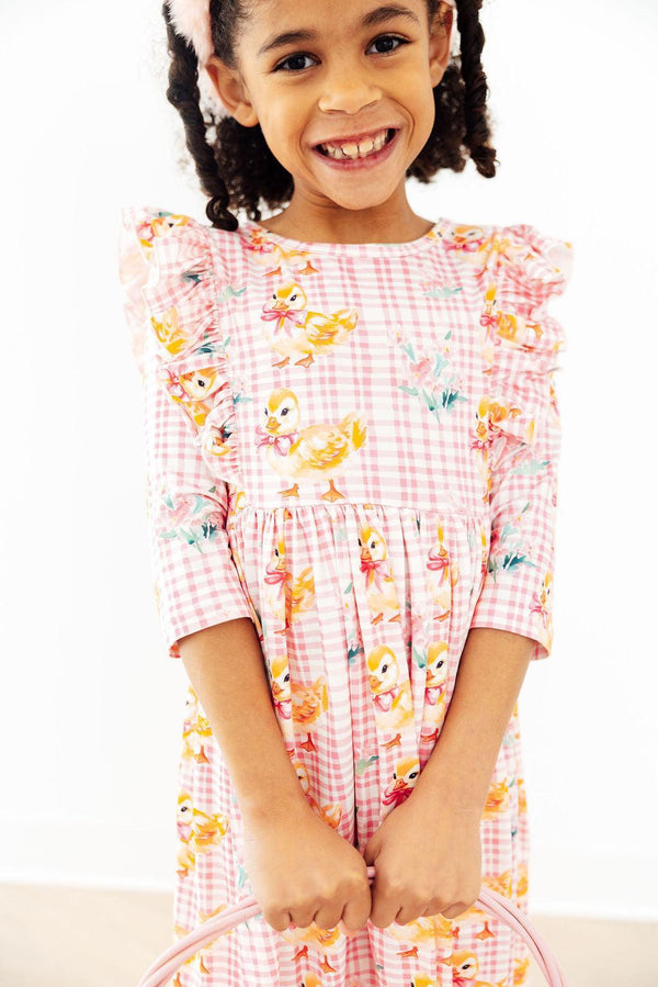 Daisy Ducklings 3/4 Sleeve Ruffle Twirl Dress