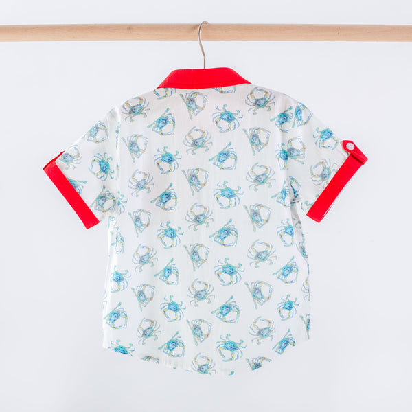 Catching Crabs Kid's Short Sleeve Collared Shirt