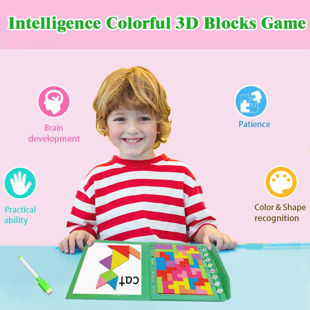 Wooden Blocks Magnetic Puzzle Game Montessori Toy Colorful 3D Brain Teaser