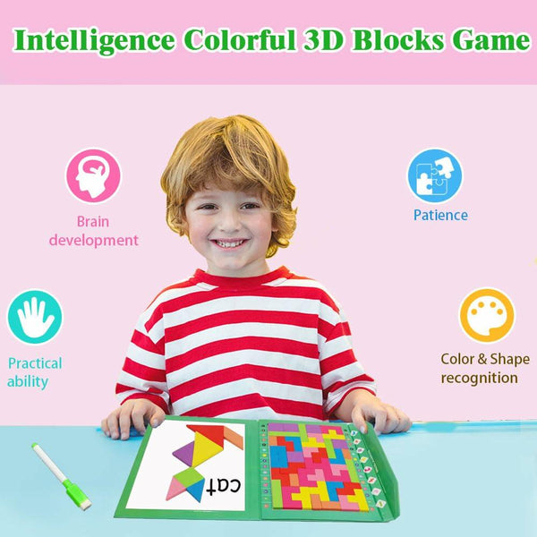 Wooden Blocks Magnetic Puzzle Game Montessori Toy Colorful 3D Brain Teaser