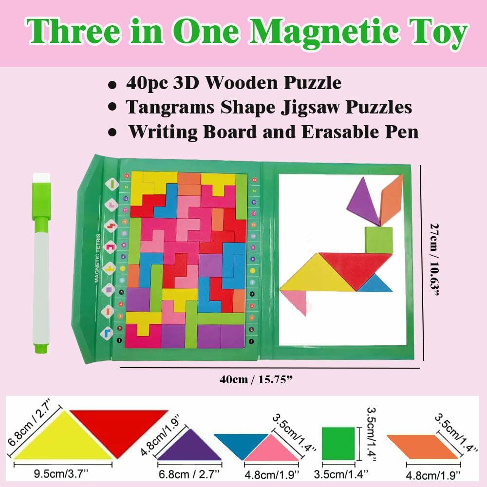 Wooden Blocks Magnetic Puzzle Game Montessori Toy Colorful 3D Brain Teaser
