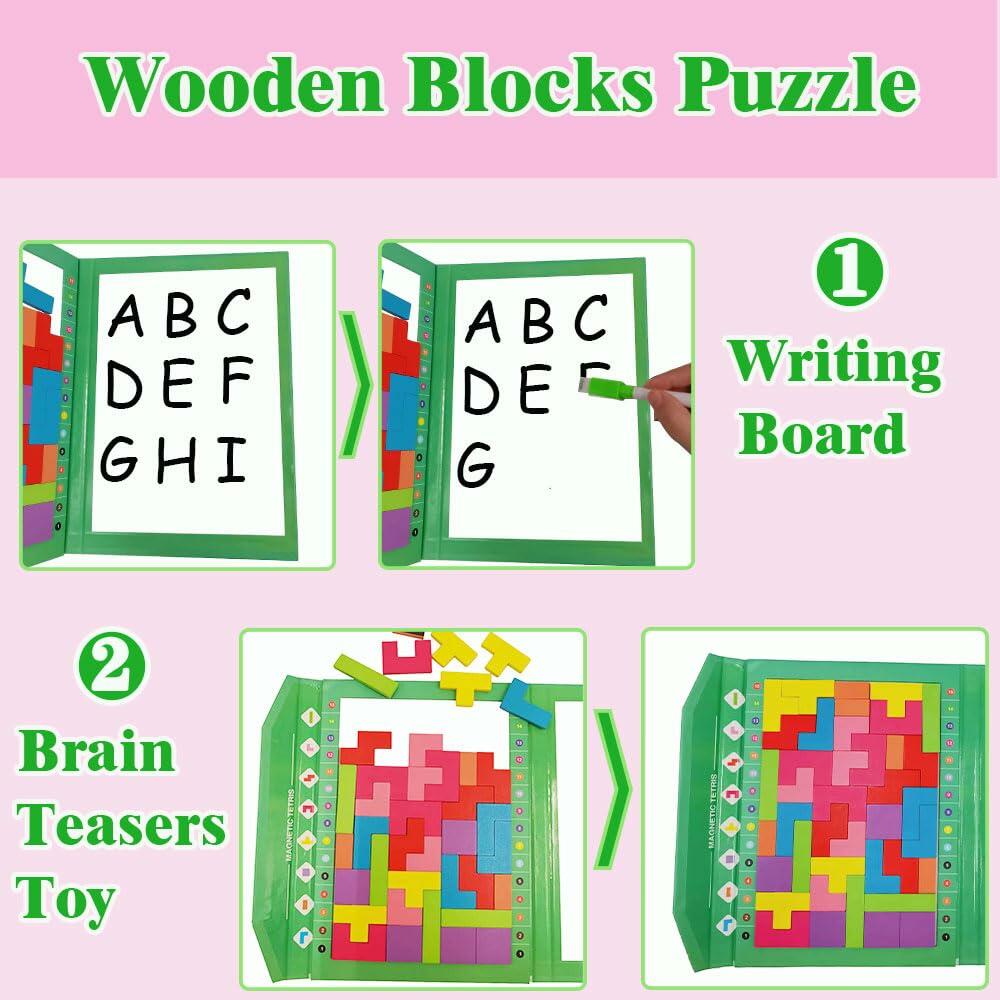 Wooden Blocks Magnetic Puzzle Game Montessori Toy Colorful 3D Brain Teaser