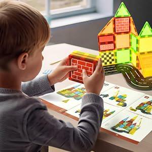 Magnetic Tiles Construction Toy Set with Trucks & Road Signs