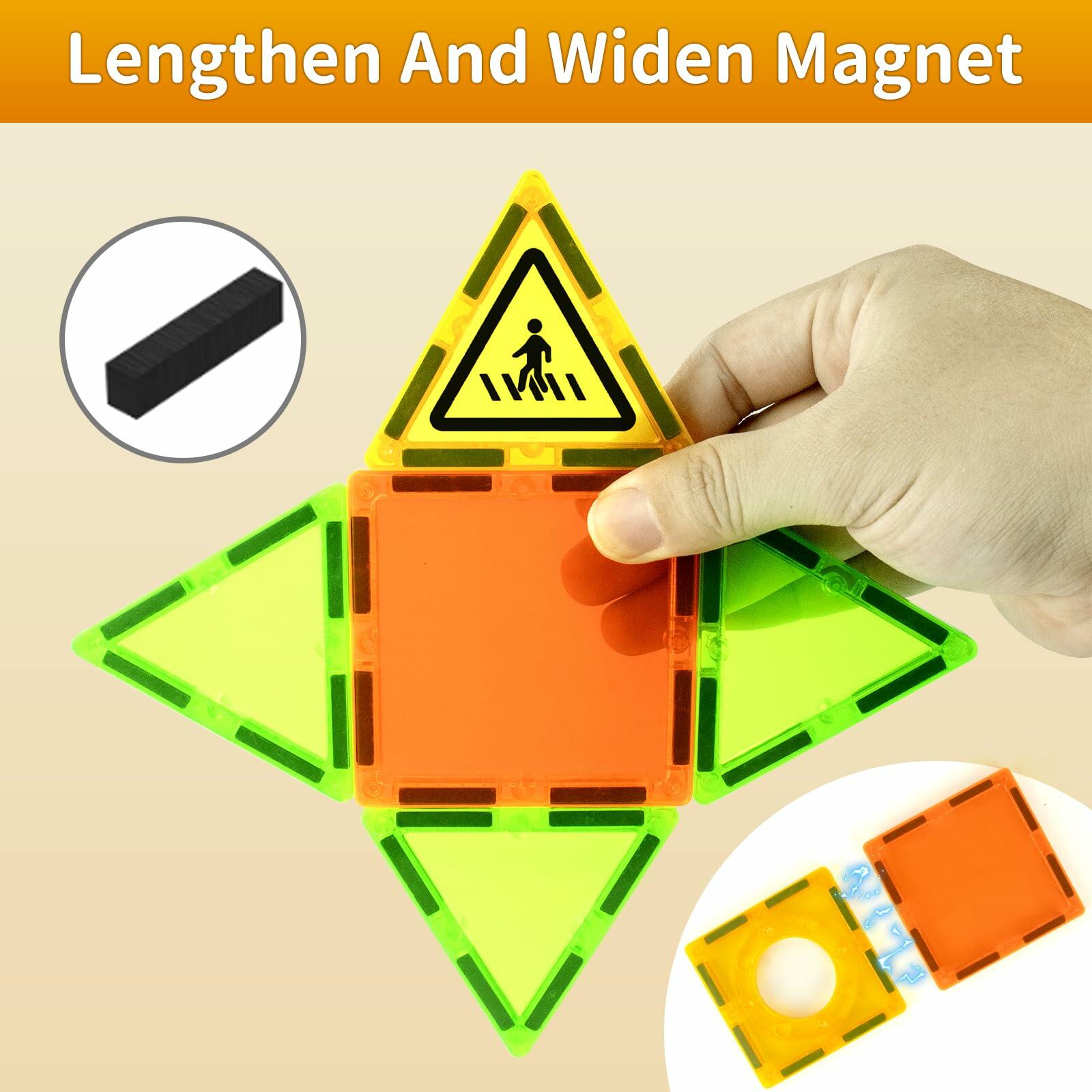 Magnetic Tiles Construction Toy Set with Trucks & Road Signs