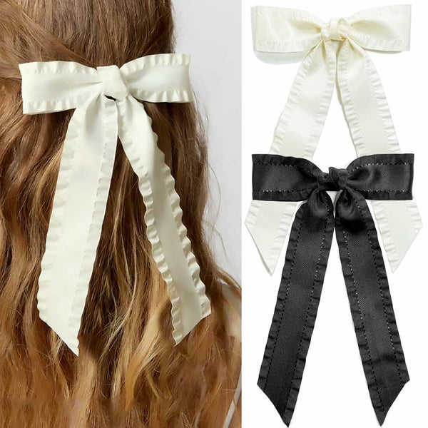 Beooly Hair Bows 2PCS Metal Hair Clips Beige Black Large Barrettes