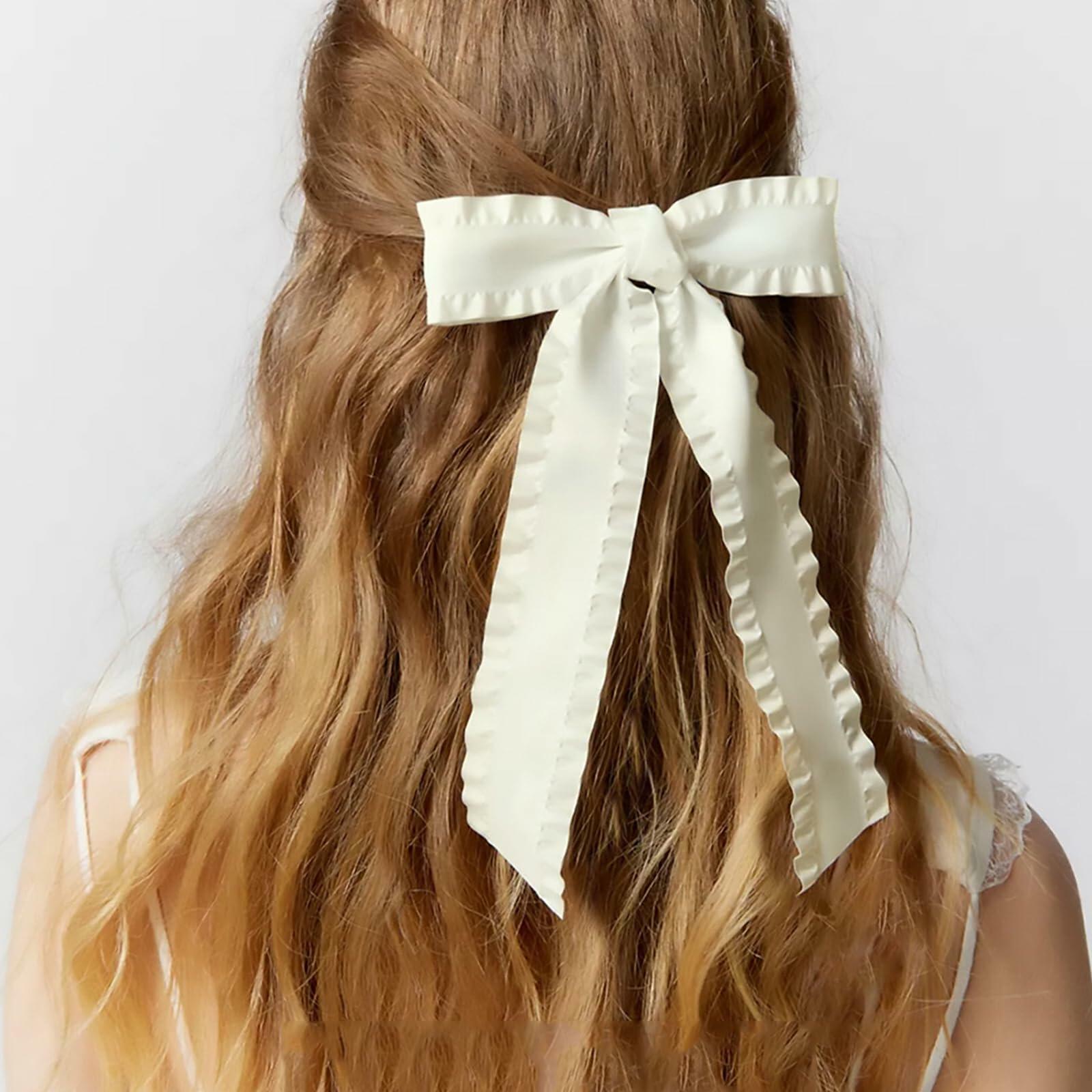 Beooly Hair Bows 2PCS Metal Hair Clips Beige Black Large Barrettes