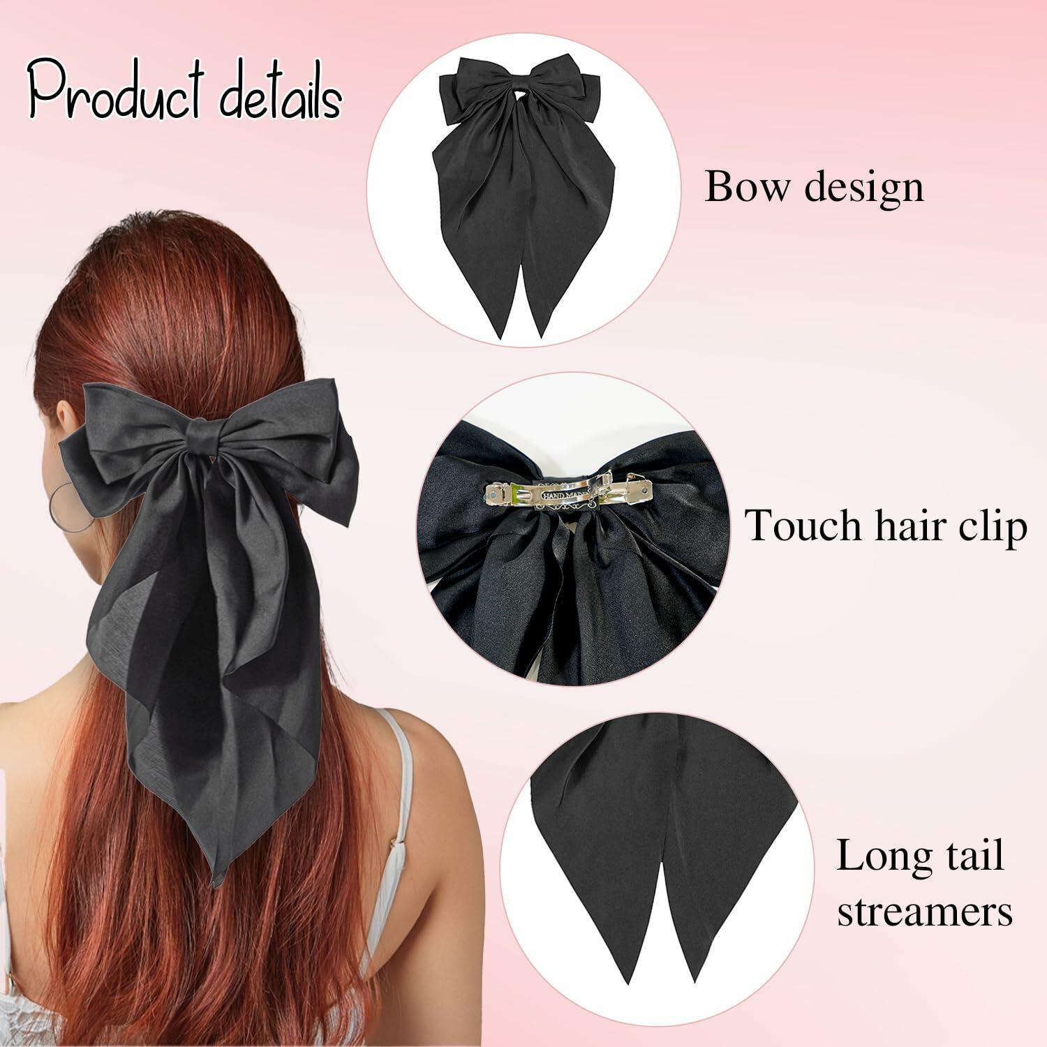 HUFITION Satin Metal Hair Bow Clips 3 PCS Beige Hot Pink Light Pink